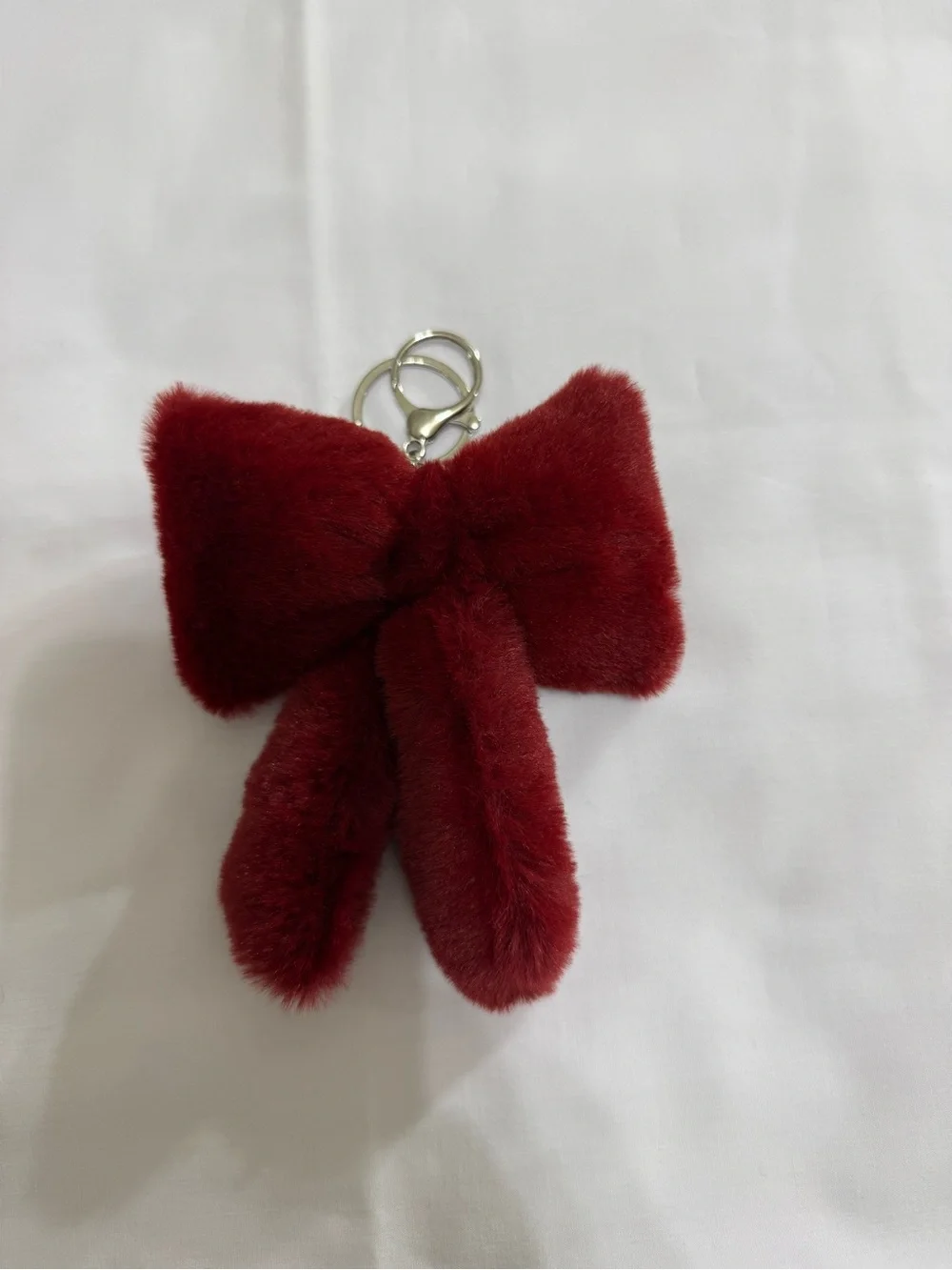 Beautiful Plush Bow Keychain Charm - Burgundy